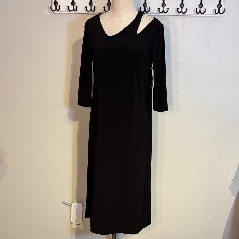 Sympli Elegant Black One Shoulder  Cutting Edge Dress